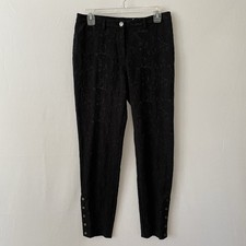 BIANCA NYGARD Size 6 Embroidered Black on Black Snap Detail Ankle Pants Sparkly picture