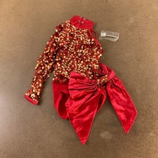 Weissman Girls Size Small (SC) Red Bright Lights Asymmetrical Biketard 9375 New picture