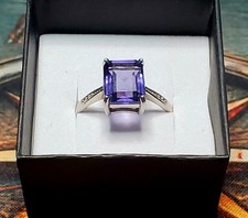 Sterling Silver Ring .925 Emerald Cut Purple Amethyst With 6 Cubic Zirconias picture