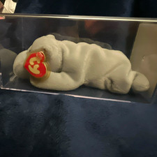 Ty Beanie Baby Happy Gray Hippo 1993 Vintage w/ Display Case & Certificate picture