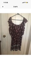 Maurices Floral Cold Shoulder Maroon Knee Length Dress Elastic Waist Size 2 NWT picture