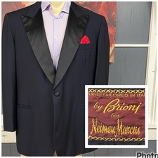 Vintage Brioni Custom Tuxedo Jacket Mens 46R Wool Dark Navy/Black Shoulder Pads picture
