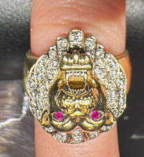 10K Yellow Gold Lion Head Ring Clear Cub picture