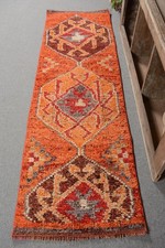 Vintage Turkish Rug, 2,4x8,1 ft Runner Rug, Red Herki Check Rug picture