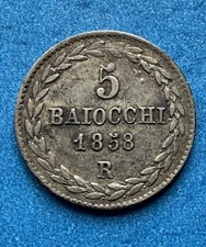 1858 Italy Silver 5 Baiocchi Papel States Coin Fine+ To Very Fine Range picture