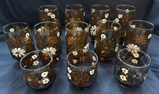 VTG 70s Libbey Camellia tawny floral, lot of 12, three sizes picture