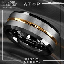 8/6mm Silver Brushed Black Edge Tungsten Ring Plated Metal ATOP Men Wedding Band picture