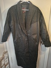 Vintage G-III Black Leather Trench Coat Men’s M Double Breasted 2000s picture