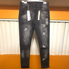 Reason Men’s Black Charcoal Wash Skinny Denim Jeans Distressed Size 34x32 NWT picture