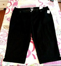 NEW WOMEN'S CATHERINES BLACK SATEEN STRETCH CAPRI CROP PANTS PLUS SIZE 28W 3X picture