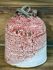 VTG Handmade Studio Art Pottery Red Spongeware Stoneware Glazed Crock/Jug 8.75
