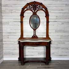 Antique Victorian Hall Tree 19th Century Marble Top w/ Mirror picture