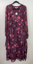 Eloquii Elements 18 Peasant Dress Purple Maxi Ruffle Floral NWT A49-10 picture