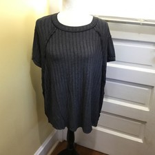 Zenana Women's Acid Washed Blk Ribbed Short Sleeve Boat Neck Top Size 2x-3x NWT picture