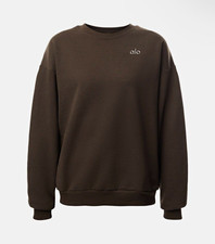 ALO Men’s Brown Pullover Sweatshirt Crew Neck Long Sleeve Solid Logo Sz L picture