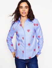 Boden NWT Sienna Interest Heart Embroidered Shirt US 2 Blue Red picture