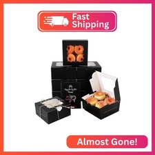qiqee Black Cookie Boxes with Window 100packs 6x6x3 Black Bakery Box Pastry Box picture