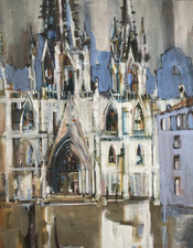 Vintage Original Oil Painting MCM Impressionist Architecture Cathedral Signed 66 picture