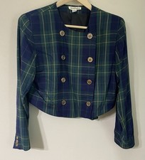Vintage Ann Taylor Green Tartan Plaid Short Cropped Blazer Jacket 12 USA Preppy picture