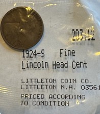 1924 s Lincoln Wheat Penny, Nice Condition - Littleton Package picture