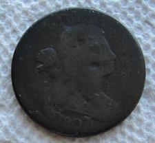 1807/6 1C BN Draped Bust Large Cent Rare Early Date And Variety Damage ( hits ) picture