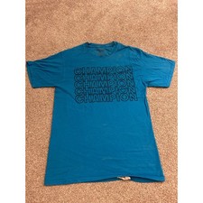 Champion Graphic T-Shirt Mens Small Blue Good Stacked Logo Short Sleeve Cotton picture