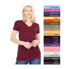 (Zenana Outfitters) V-Neck Short Sleeve T Shirt Plain Solid Top Stretchy Cotton picture
