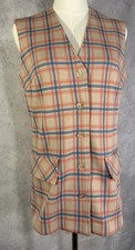 Vintage 70s Plaid Longline Vest Womens Large Double Knit Polyester Tartan picture