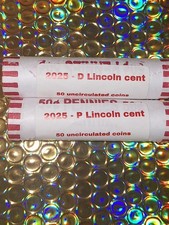 4 rolls of 2025 2P 2D OBW CENTS In Clear Plastic Tube. 