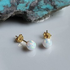 925 Sterling Silver 5mm Natural Fire Opal Dainty  Earrings 14k Yellow Gold-Plate picture