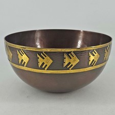 Vintage Vicky Industria Peru Copper Brass Mayan Fish Bowl dish decor picture