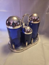 MCM Alessi Italy 5070 Tribute In Cobalt Blue Condiment Set British Made EPSN  picture