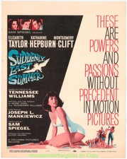 SUDDENLY LAST SUMMER MOVIE POSTER Trimmed  WINDOW CARD  ELIZABETH TAYLOR 1959 picture