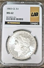 1883 CC $1 Morgan Silver Dollar NGC MS62, Carson City, Brilliant Uncirculated picture
