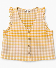 Madewell Crop Size 4 Yellow/White Gingham Sleeveless Ruffle Button Blouse picture