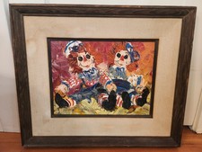 RETRO ORIGINAL Paul Blaine Henrie painting Clown Raggedy Ann Andy Doll MCM Vntg picture
