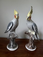 Vintage Studio Australia Porcelain Cockatiel Bird Figurines Pair Large 16” picture