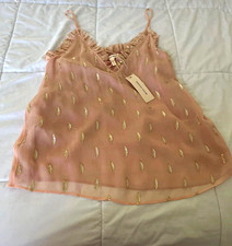 Rebecca Taylor Pink/Gold Silk Chiffon Metallic Ruffle V-Neck Cami Tank 2 picture