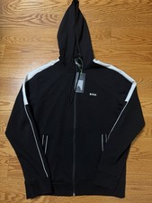 NWT Mens HUGO BOSS Full-Zip Hooded Tracksuit Top Black/White Medium picture
