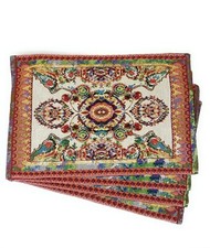Tache Elegant Ivory Colorful Ornate Paisley Woven Tapestry Placemat Set of 4 picture