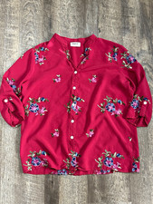 Kindred Anthro Women’s L Red Floral Embroidered Button-Up V-Neck 3/4 Sleeve Boho picture