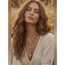 Free People Choker Cross Necklace layered gold western boho chain drop jewelry picture