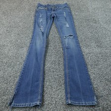Amethyst Jeans Womens 1 Dark Blue Denim Pants Low Rise Flare Boot Stretch Y2K picture