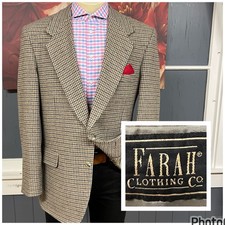 Vintage Farah Tweed Blazer Jacket Sport Coat Mens 44L Long Wool Tan/Gray picture
