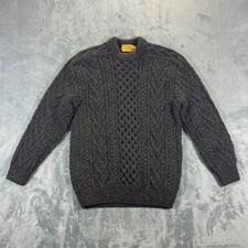 O'Maille Hand-Knit Sweater Mens M/L Brown Traditional Irish Aran Cable Wool picture