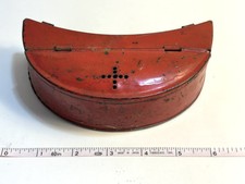 Vintage LEURRE red metal bait box w belt hooks, Early 1900’s picture