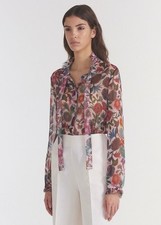 SALONI Emile Shirt in Sugar Adorning 100% Silk Sheer Print Blouse US 4 picture