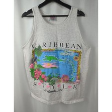 Vintage Caribbean Style St. Marten Heather Gray Graphic Tank Top Size Large picture
