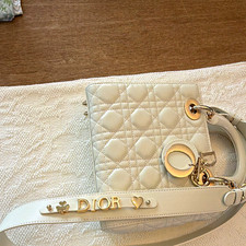 DIOR Cannage Quilted Shoulder Bag White w/ Strap Gold Hardware Logo - Excl picture