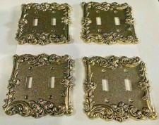 4 Beautiful Gold Metal double outlet light switch plate covers vintage antique picture